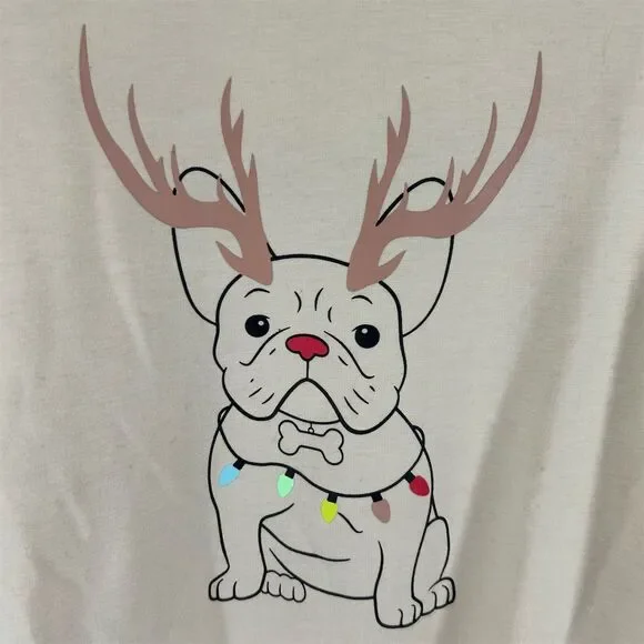 French Bulldog Christmas Sweatshirt Unisex Beige Holiday Novelty Top ?Medium - Picture 2 of 6